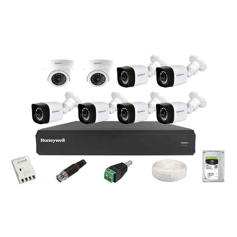 Impact by Honeywell 2 MP White CCTV Kit with 2 Dome, 6 Bullet Cameras, 8CH AHD DVR, 1TB Hard Disk & Accessories, I-MKIT8CH-2_K