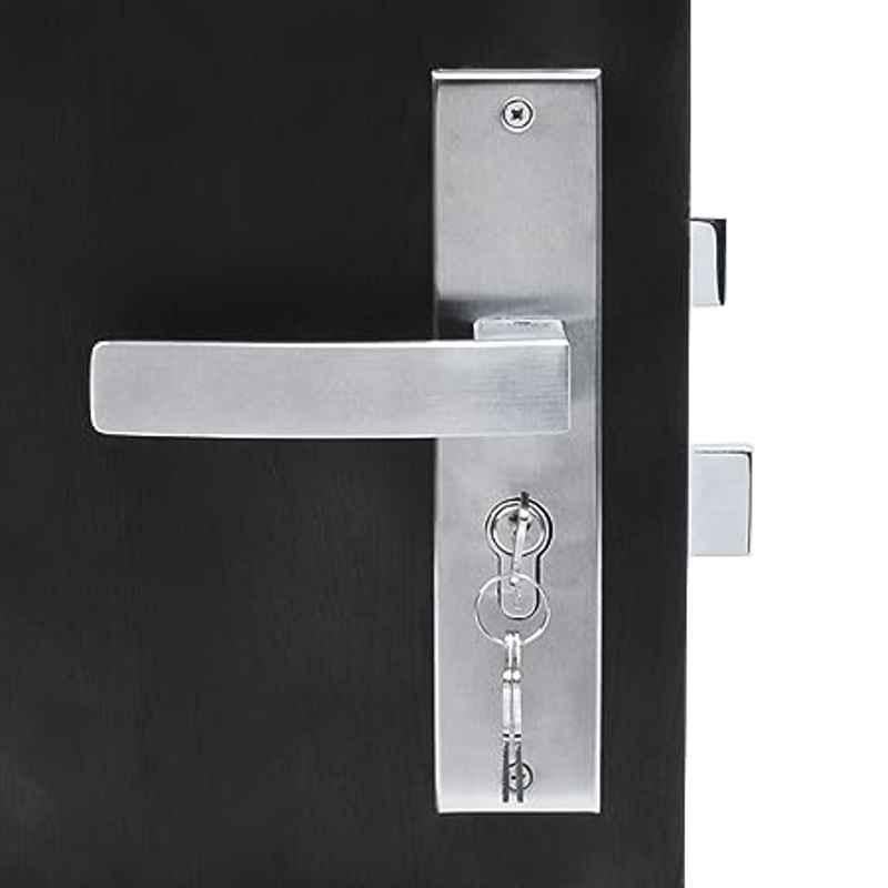 Handle Waala LB10001-CYS-BSK 8 inch 60mm Stainless Steel Silver Cylindrical Plate Both Side Key Mortise Door Lock Set