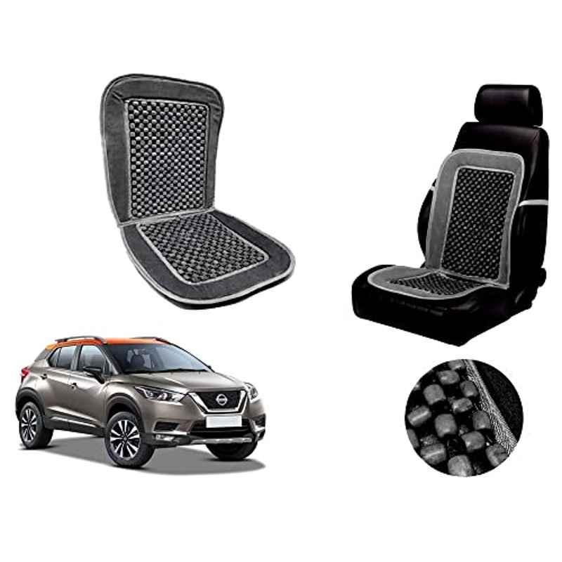 Auto Pearl PU, Velvet & Wooden Beads Grey Rectangular Seat Cushion for Nissan Kicks