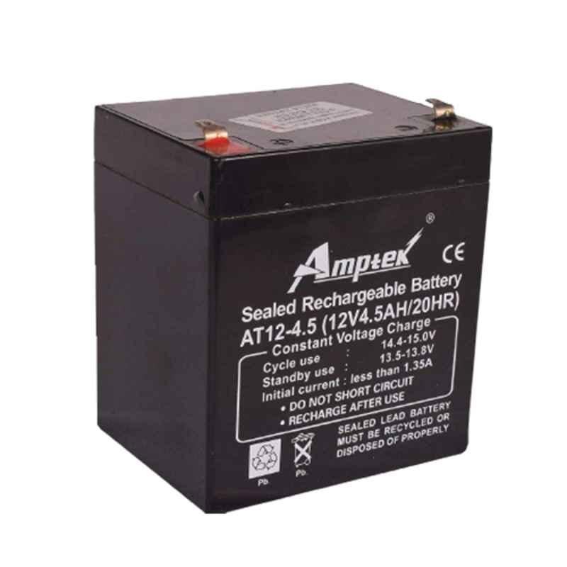 Amptek 12V 4.5Ah Black Sealed Rechargeable SMF Industrial Battery, AT12-4.5