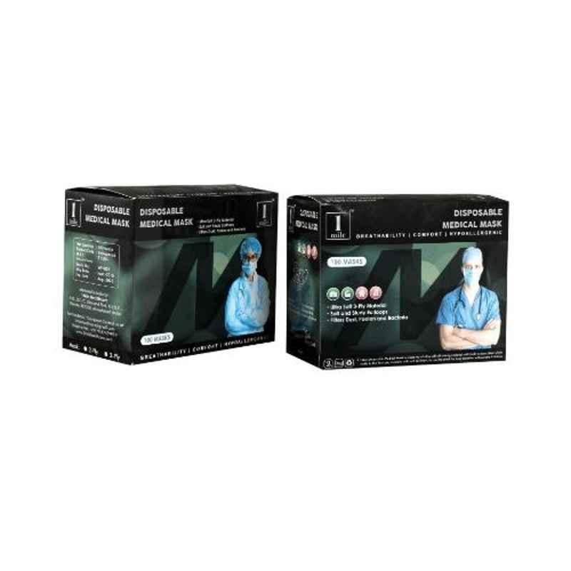 1Mile 3 Ply Blue Soft Microfiber Disposable Single Pouch Face Mask (Pack of 100)