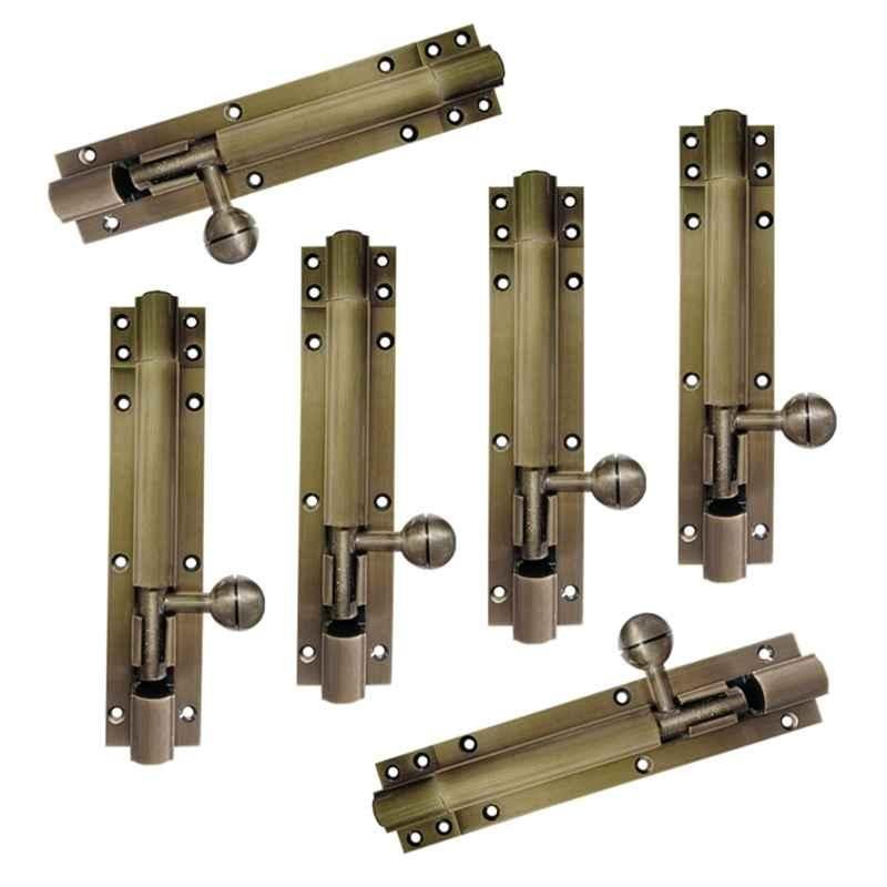 S&A Home Decor 6 inch Aluminum Antique Brass Finish Round Tower Bolt (Pack of 6)