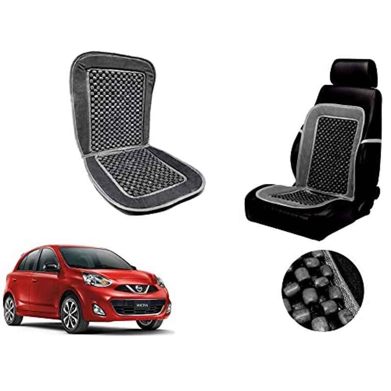 Auto Pearl PU, Velvet & Wooden Beads Grey Rectangular Seat Cushion for Nissan Micra 2015