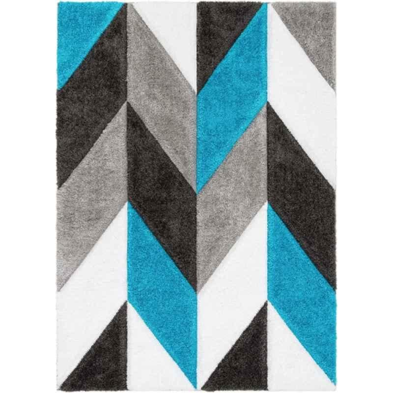 Carpetify 3x5ft Turquoise, Silver & Charcoal Modern Geometric 3D Textured Thick & Soft Shaggy Fur Rug Carpet, 0928Z2TPMLU
