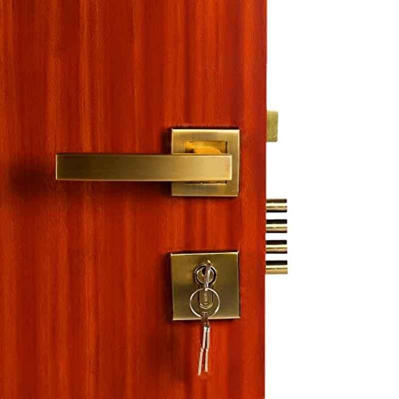 Voltizi Rose Stainless Steel Antique Brass Matt Finish 4 Latches Mortise Door Lock Handle Set with 3 Computer Keys, MG304