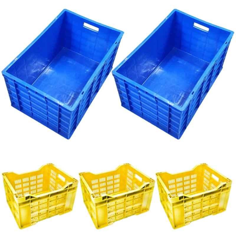 Xela 287-2BS 5 Pcs Plastic Blue & Yellow Multipurpose Heavy Duty Portable Crate Set