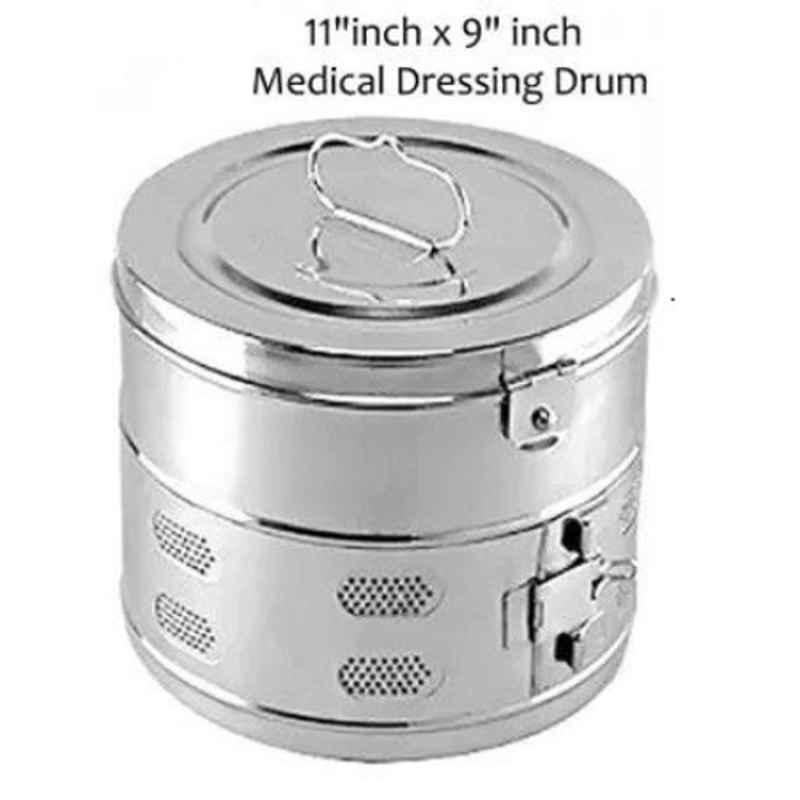 Agarwals 11x9 inch Stainless Steel Medical Dressing Drum, SWRYYU-0064231