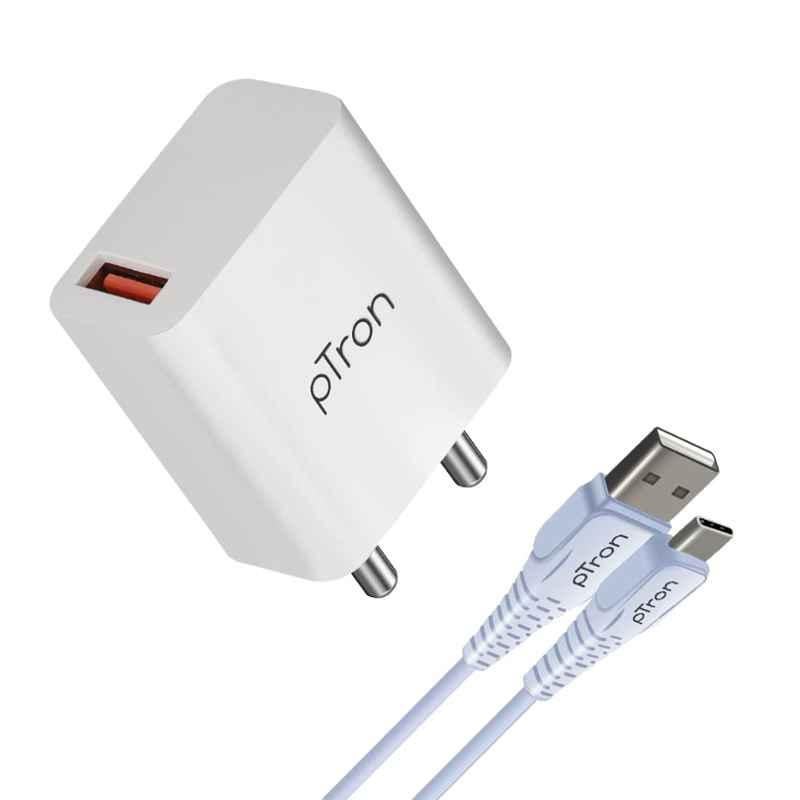 pTron Volta FC12 20W White QC3.0 Smart USB Charger with Auto-Detect Technology & Multi-Layer Protection for All Android & iOS Devices
