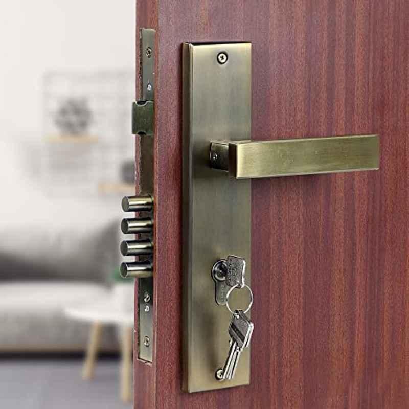Voltizi 10 inch Stainless Steel 304 Antique Brass Finish Cylindrical Plate Mortise Door Lock Handle Set, LB-1007