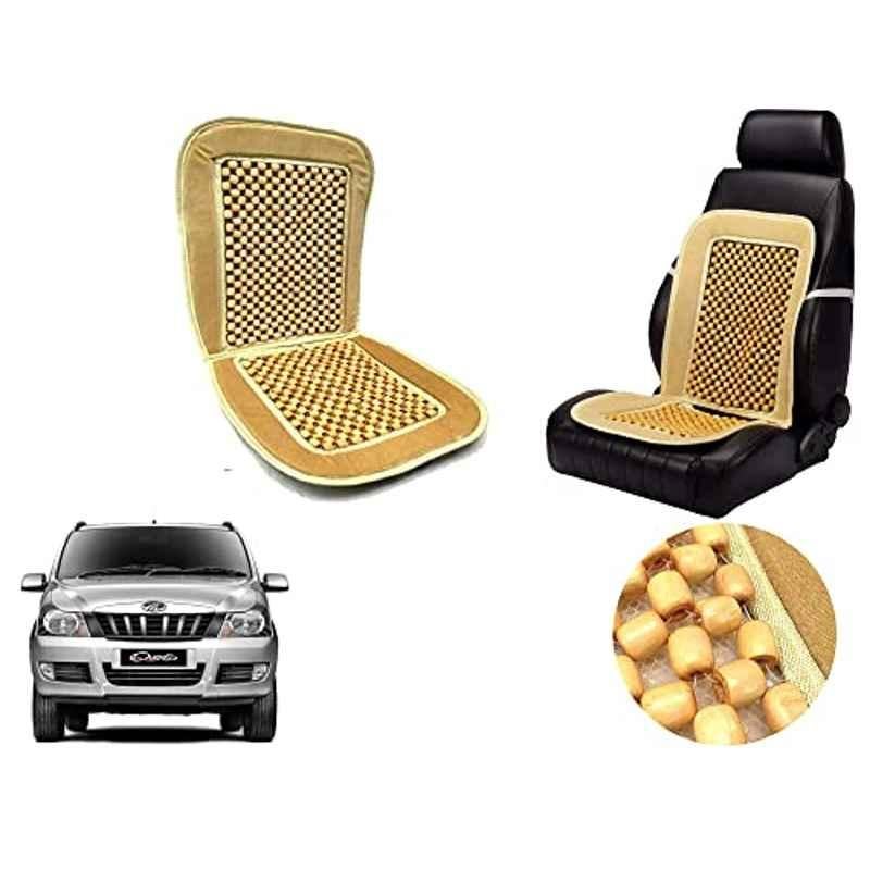 Auto Pearl PU, Velvet & Wooden Beads Beige Rectangular Seat Cushion for Mahindra Quanto
