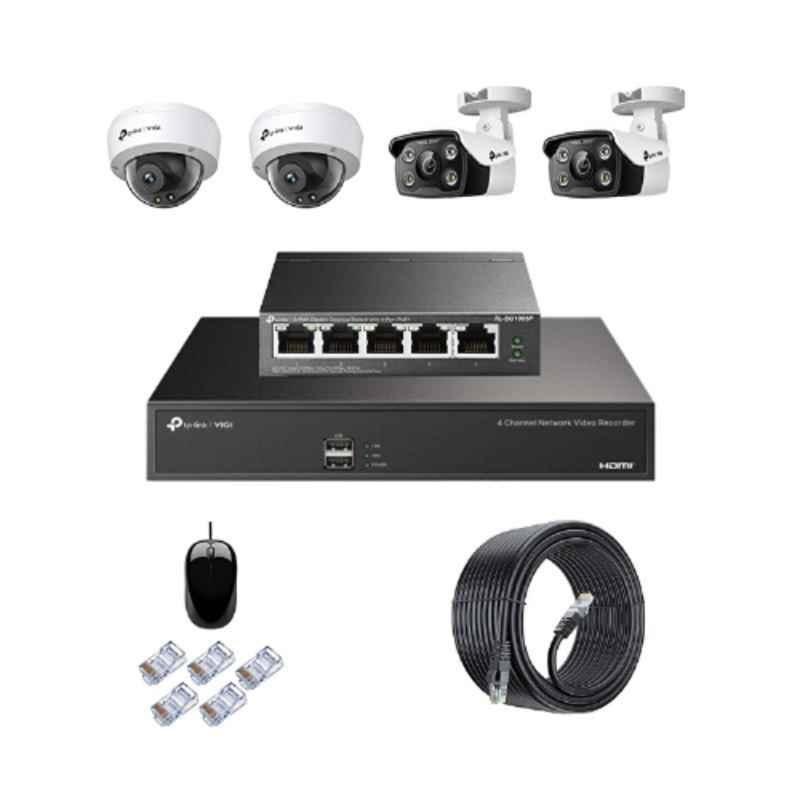 TP-Link VIGI C250 & C350 5MP Full Colour Indoor & Outdoor Network IP Combo Kit with 4CH NVR 4 Camera 5 Port POE Switch D-LINK 100M LAN Cable