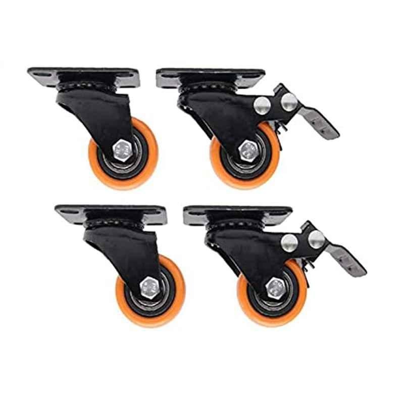 Implemental 4 Pcs 1.5 inch Orange PVC Moving Castor Wheel Set with Lock