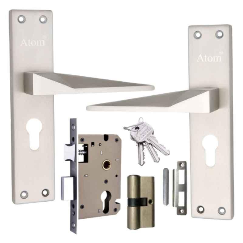 ATOM 8 inch Iron Silver Satin Finish Mortise Door Lock Set, MH-802-CY-SS