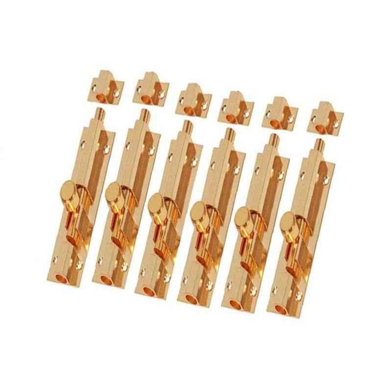 Smart Shophar 12 inch Brass Gold Hex Tower Bolt, SHA10TW-HEX-GL12-P6 (Pack of 6)