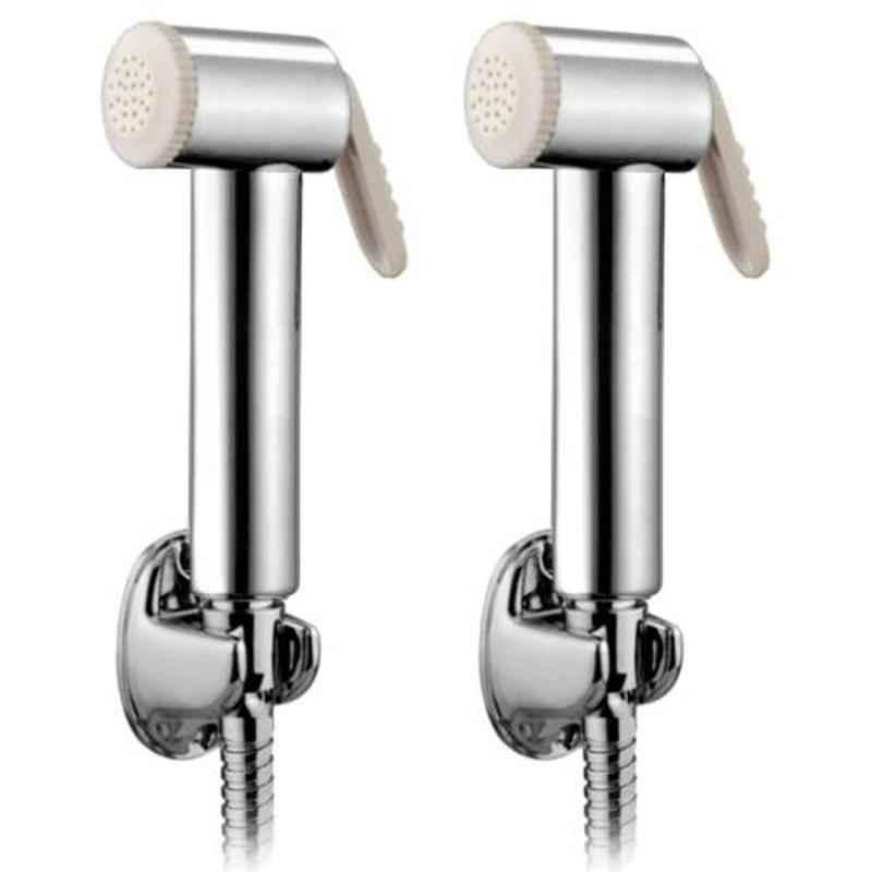 Drizzle AquaBold 2 Pcs Plastic Chrome Finish Silver & Ivory Health Faucet Set with 1m Flexible Tube & Wall Hook, AHFJAQIVORYSET2