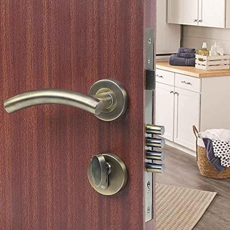 Saze Rose Stainless Steel Antique Brass Finish One Side Key Mortise Door Lock Handle Set with 3 Keys, MG-1102