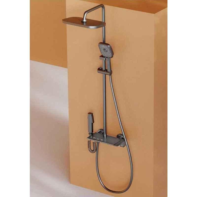 ZeeCry Luxury Grey Matt Finish Stainless Steel Wall Mixer with Single Lever Shower Panel & Thermostatic Shower Set