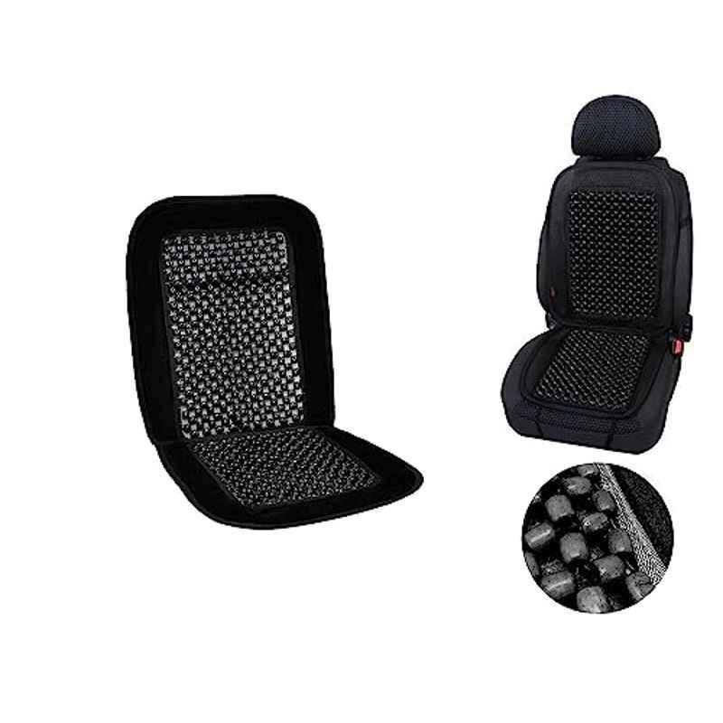 Auto Pearl PU, Velvet & Wooden Beads Black Rectangular Seat Cushion for Toyota Etios