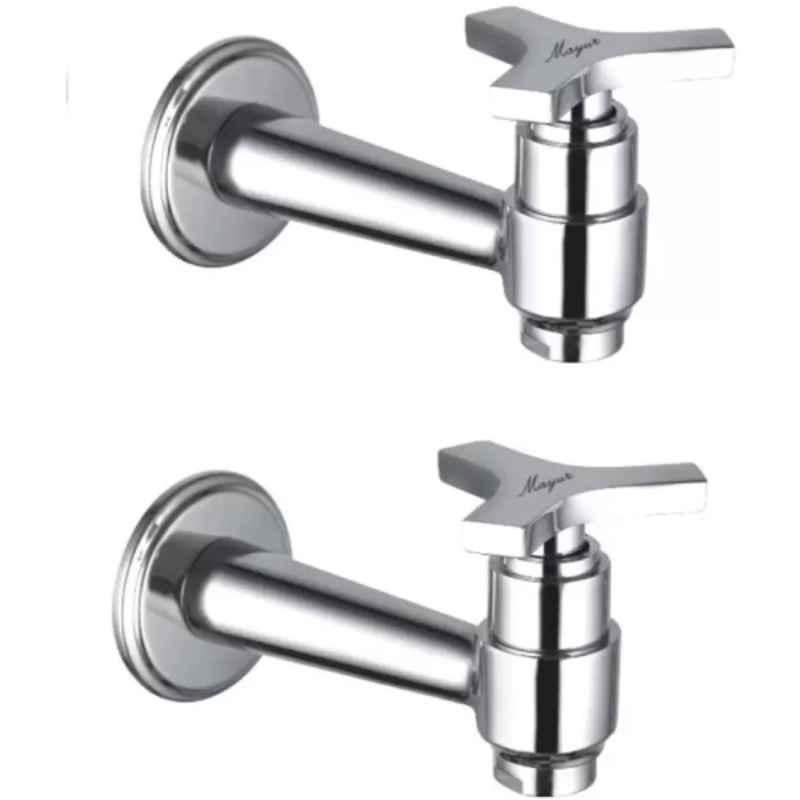 Mayur Ocich Trio 2 Pcs Brass Heavy Duty Long Body Bib Cock Set with Wall Flange
