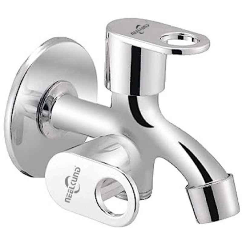 Neelkund Max Stainless Steel Silver Chrome Finish 2 Way Bib Tap with Twin Elbow Valve