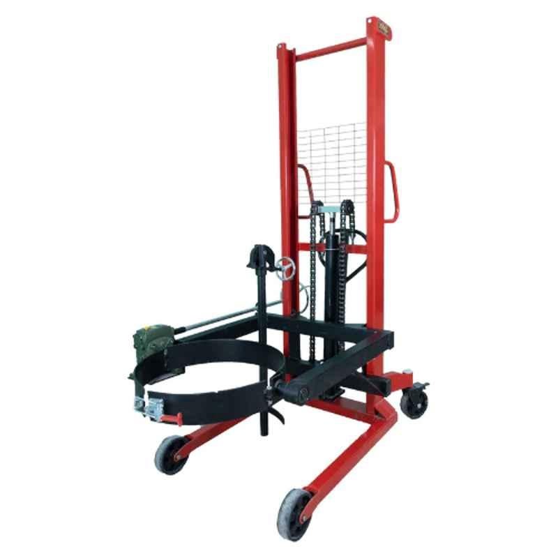 Inaithiram DLT350PU15LH 350kg Mild Steel Red & Black Heavy Duty Hydraulic Drum Lifter with Tilter