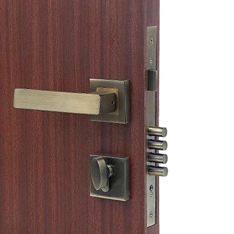 Homexpert Rose LB-10003 Stainless Steel Antique Brass Finish Cylindrical Plate One Side Key Mortise Door Lock Set