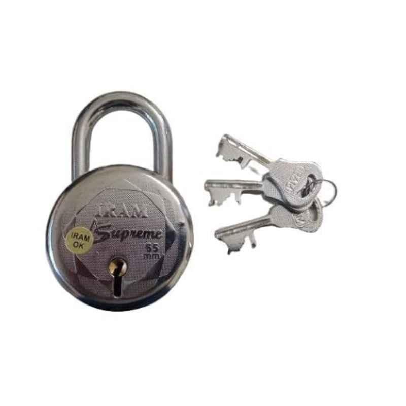 B K Jagan & Co Iram 65mm Iron Silver Hardened Padlock with 3 Keys