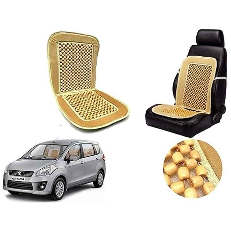 Auto Pearl PU, Velvet & Wooden Beads Beige Rectangular Seat Cushion for Maruti Suzuki Ertiga