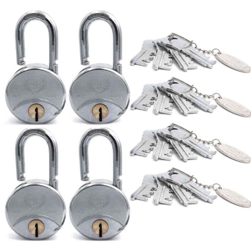 Harrison 75mm 12 Lever Mild Steel Bright Chrome Plated Finish Round Padlock with 4 Keys, SC-2000-0558 (Pack of 4)