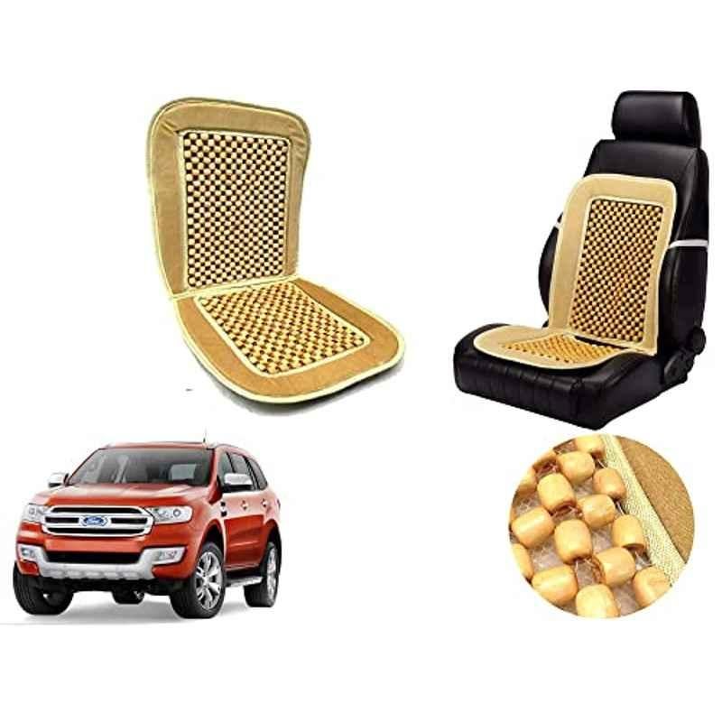 Auto Pearl PU, Velvet & Wooden Beads Beige Rectangular Seat Cushion for Ford Endeavour 2019