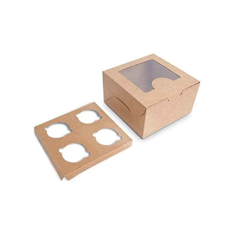 UDBHAV IDDIEN INC 7x7x4 inch 410 GSM Brown Kraft Paper Cup Cake Box, UI-305-10 (Pack of 10)