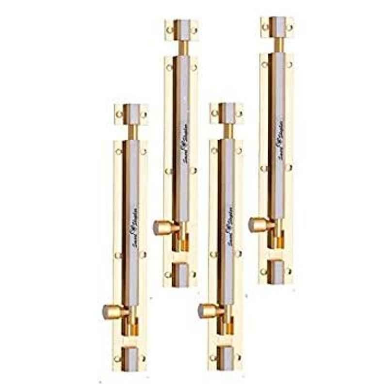 Smart Shophar 6 inch Brass Gold Silver Plain Tower Bolt, SHA10TW-PLAN-GS06-P4 (Pack of 4)