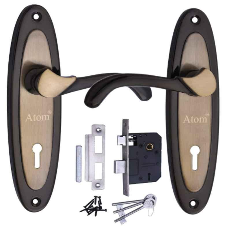 ATOM 7 inch Brass & Iron Black Gold Finish Mortise Door Lock Set, MH-412-KY-BG