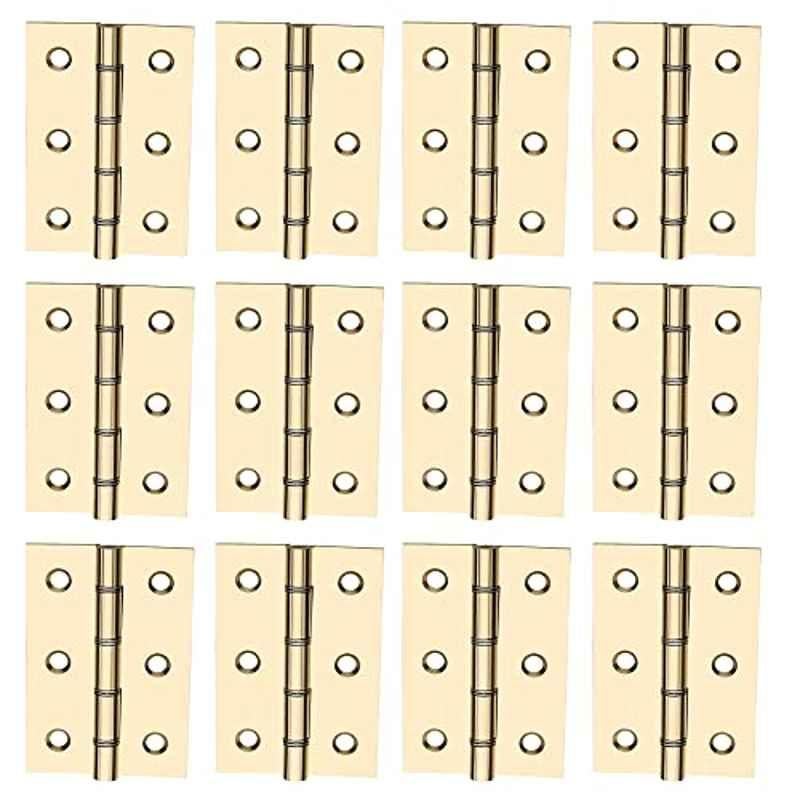 Screwtight 4 inch Brass Polished Double Steel Washered Door Butt Hinge, B170404PB-12 (Pack of 12)