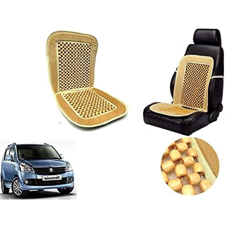 Auto Pearl PU, Velvet & Wooden Beads Beige Rectangular Seat Cushion for Maruti Suzuki WagonR 2006-2010