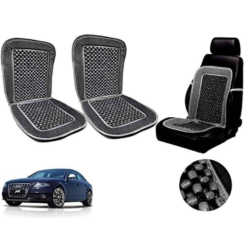 Auto Pearl PU, Velvet & Wooden Beads Grey Rectangular Seat Cushion for Audi S4 (Pack of 2 )