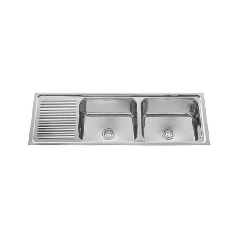 Neelkanth Die Pressed 1525x508mm Stainless Steel Double Bowl Gloss Kitchen Sink, NKR-DD-DBSD 6020 G
