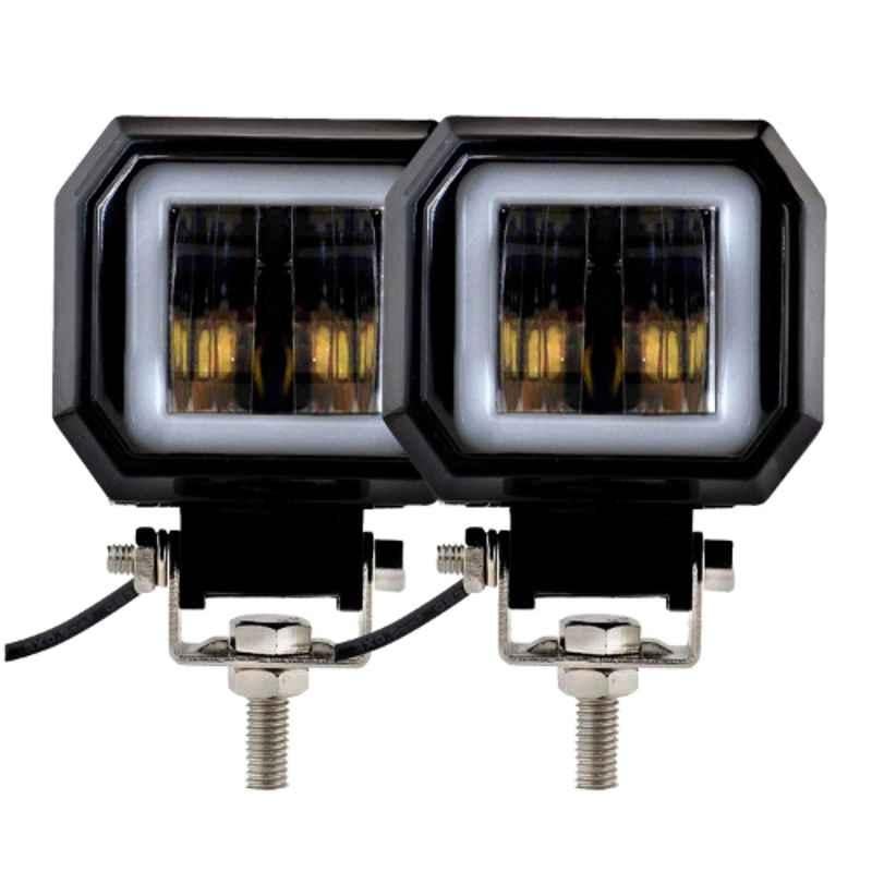 AllExtreme EX3HW2W 2 Pcs 2.5 inch 20W Square White Fog Light with White Halo Angel Eye Ring Set
