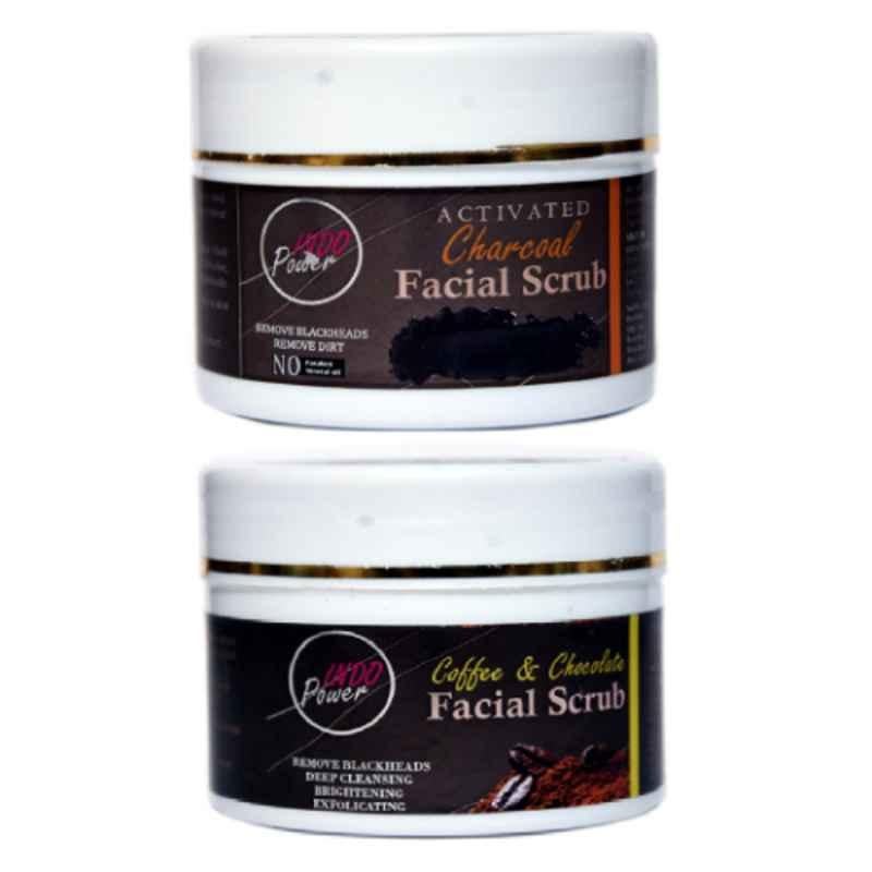 Indopower DD235 100g Activated Charcoal Facial Scrub with 100g Coffee & Chocolate Facial Scrub Combo Pack