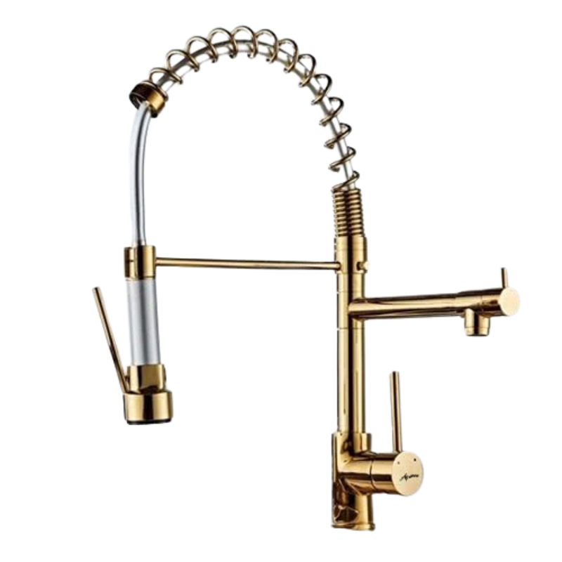 Aquieen Stainless Steel Gold Spring Style Kitchen Sink Tap with Spout