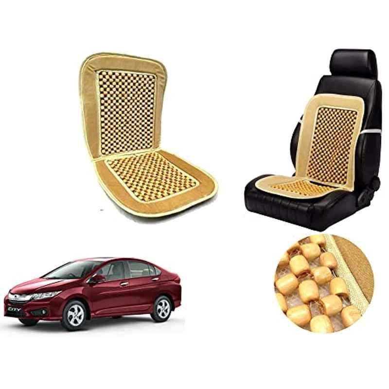 Auto Pearl PU, Velvet & Wooden Beads Beige Rectangular Seat Cushion for City Idtec 2016