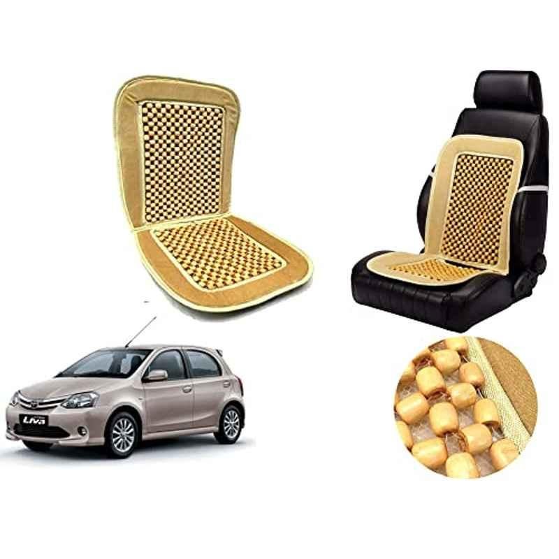 Auto Pearl PU, Velvet & Wooden Beads Beige Rectangular Seat Cushion for Toyota Etios Liva