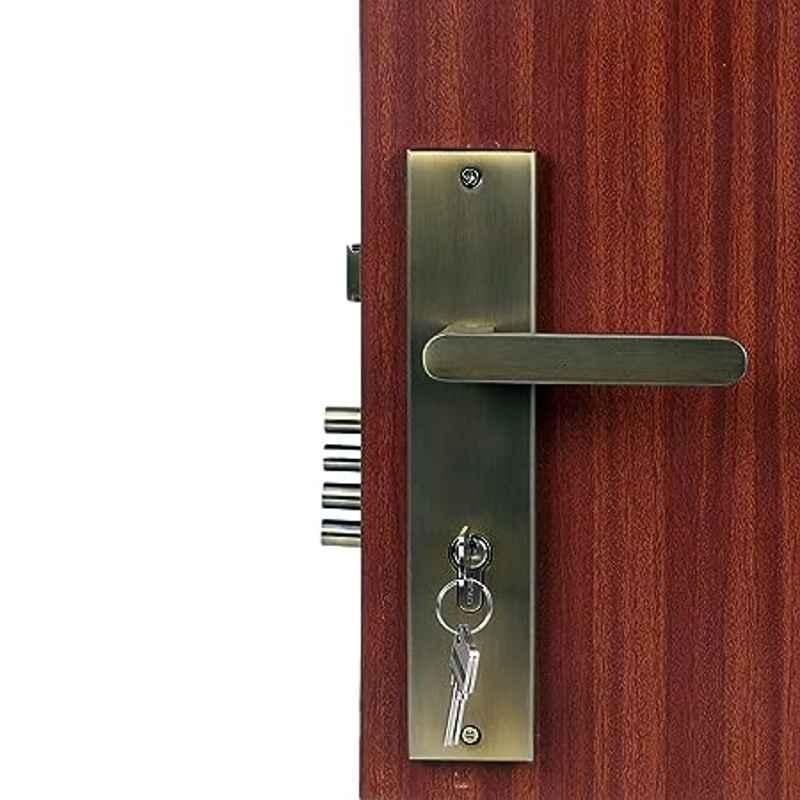 Homexpert LB-304 10 inch Stainless Steel Antique Brass Finish Cylindrical Plate One Side Key Mortise Door Lock Set