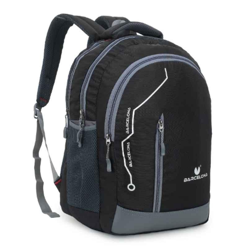 Barcelona 26L Polyester Black Casual Laptop Backpack with Rain Cover