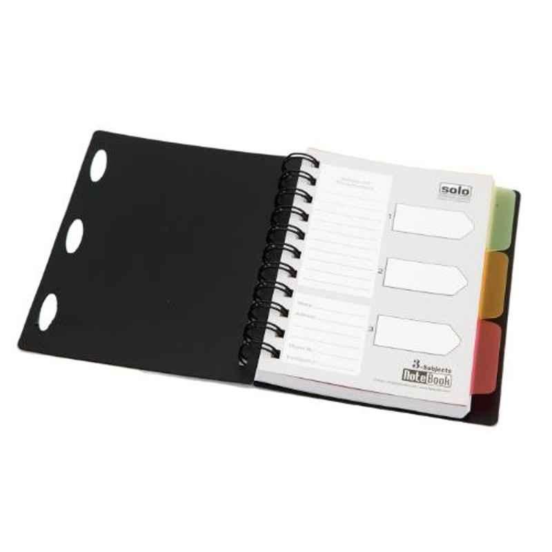 Solo A6 240 Pages Black 3-Subjects Notebook, NA 633 (Pack of 10)
