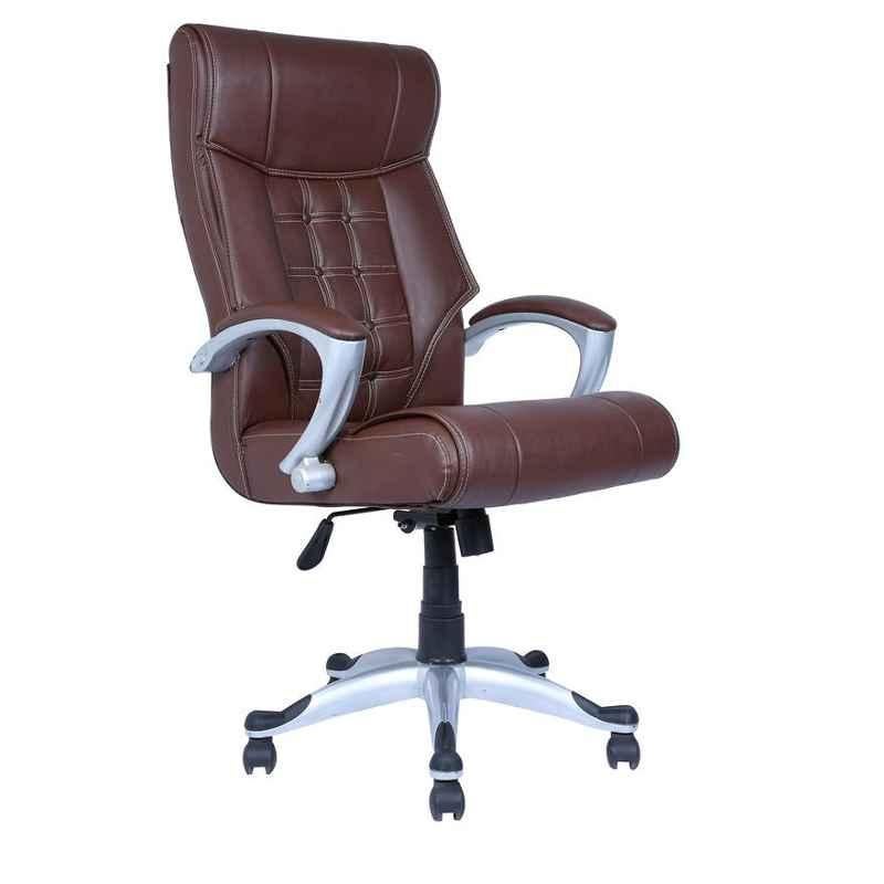 Caddy PU Leatherette Brown Adjustable Office Chair with Back Support, DM 115