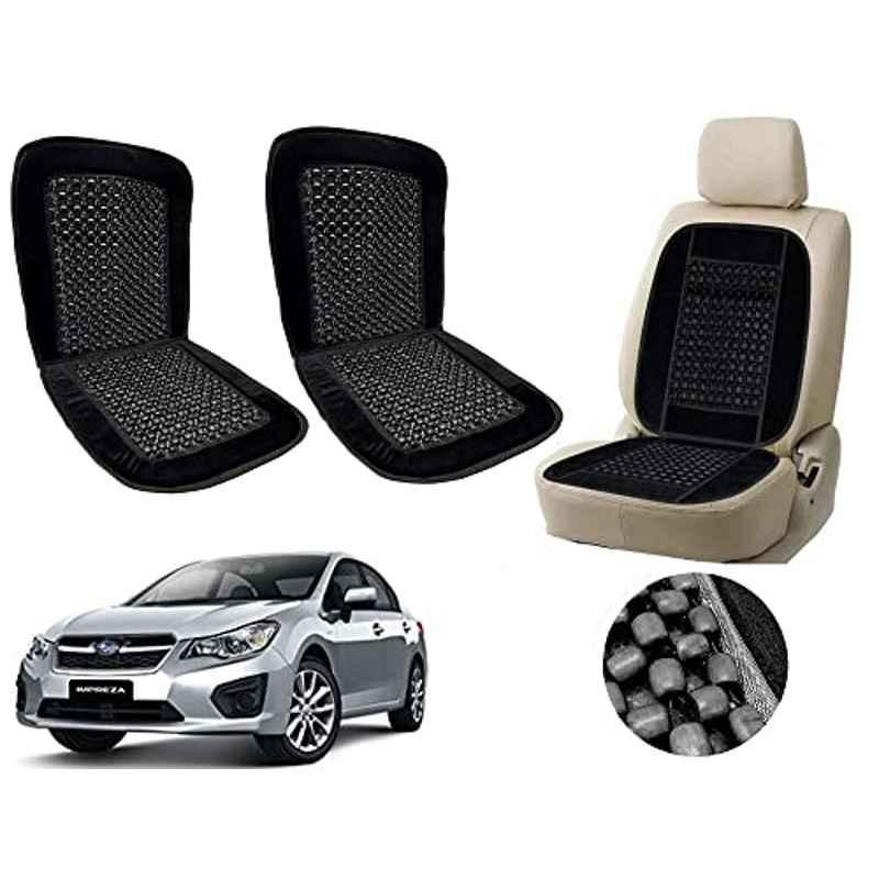 Auto Pearl PU, Velvet & Wooden Beads Black Rectangular Seat Cushion for Subaru Impreza (Pack of 2 )