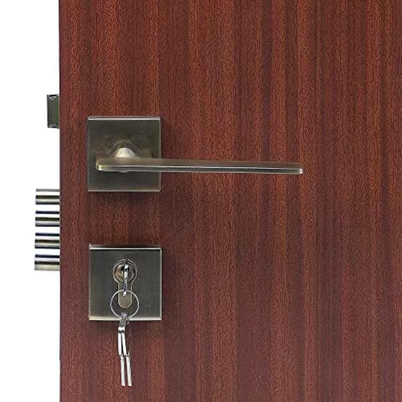 Homexpert Rose Bentley 60mm Stainless Steel Antique Brass Finish Cylindrical Plate Both Side Key Mortise Door Lock Set