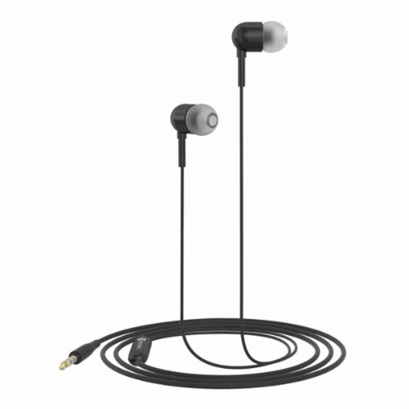 Portronics Conch 50 1.2m TPE Black Wired Earphone with 3.5mm Audio Jack, POR 1488