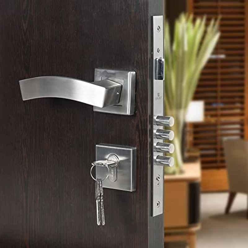 Voltizi Stainless Steel Matt Finish Mortise Bedroom Door Lock Handle Set with 3 Keys for Home, Office & Hotel, LB10001